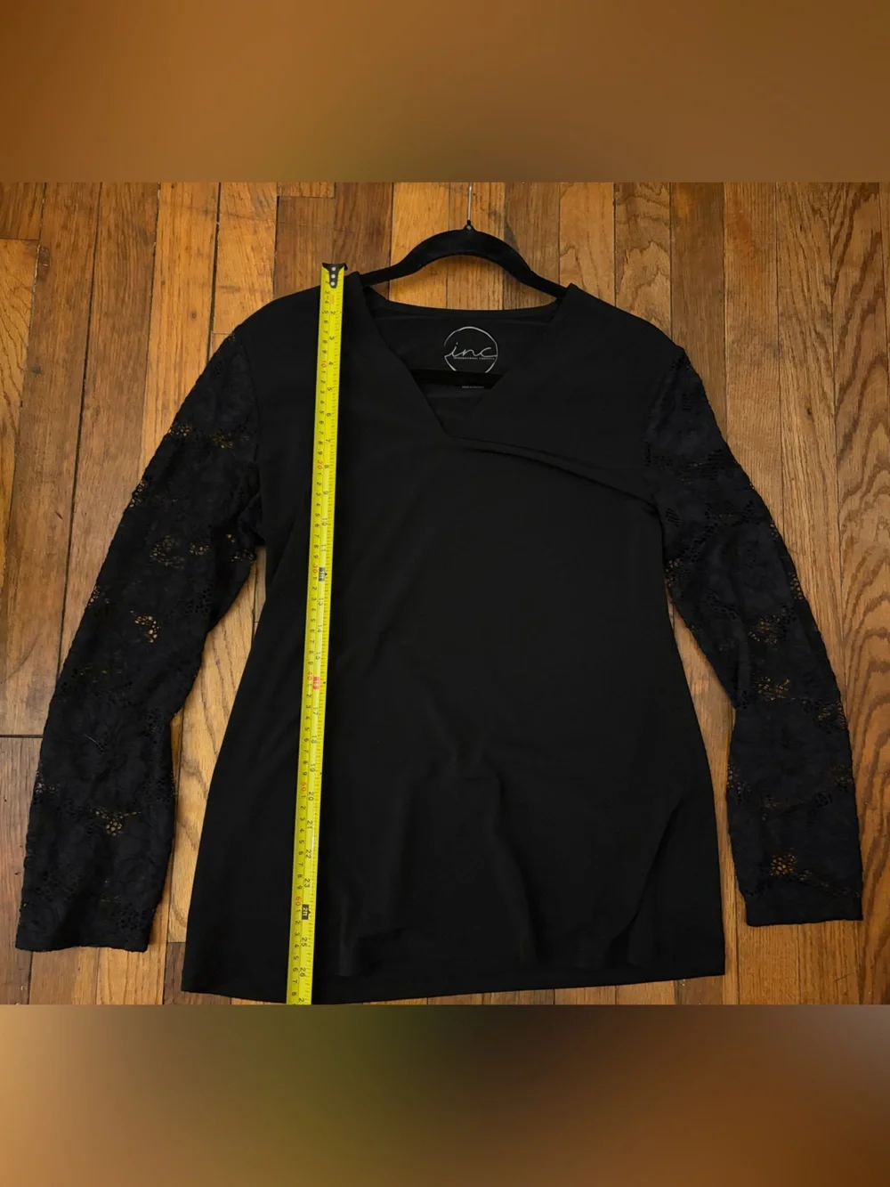 INC International Concepts womens XL Black Dress Top lace see thru long sleeves